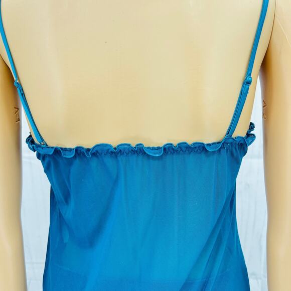 Paltal MEDIUM VINTAGE 90's Blue Floral Lace Fairy Babydoll Camisole Tank Top - Picture 5 of 8